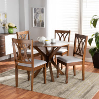 Baxton Studio Maya-Grey/Walnut-5PC Dining Set Maya Modern and Contemporary Grey Fabric Upholstered and Walnut Brown Finished Wood 5-Piece Dining Set